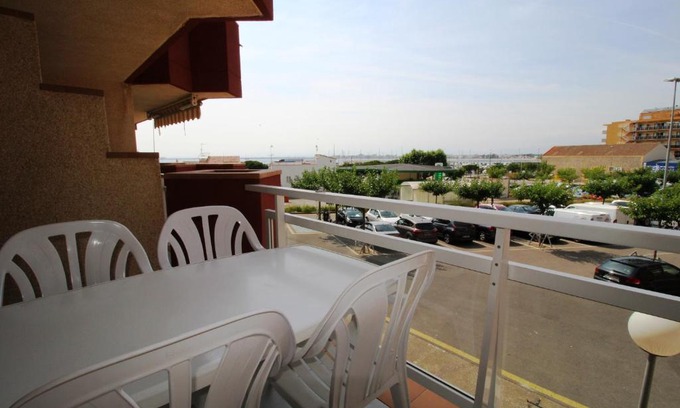 Roses Town Center Apartment | ROC MAR 6 1B - Apartamento cerca del centro y de la playa - terraza con pequeñas vistas al puerto
